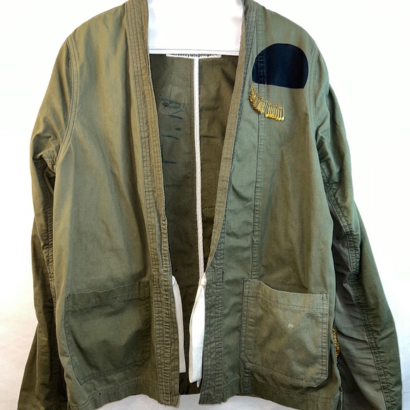 FreeCity - RARE & Vintage Safety Pin Texas Tokyo Moon Printed Army Kimono Size M - Picture 1 of 16